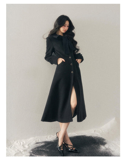 少也眼 "Snowfall Night" Wool-Blend Padded Coat – Rock Black Bow Edition