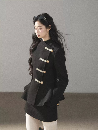 AOMALM - Quiet Black Fitted Fish-Tail Jacket & A-Line Skort Set