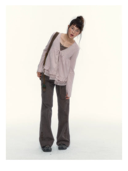 "A Season Called Autumn" Coffee Brown Vintage Washed Wide-Leg Utility Pants