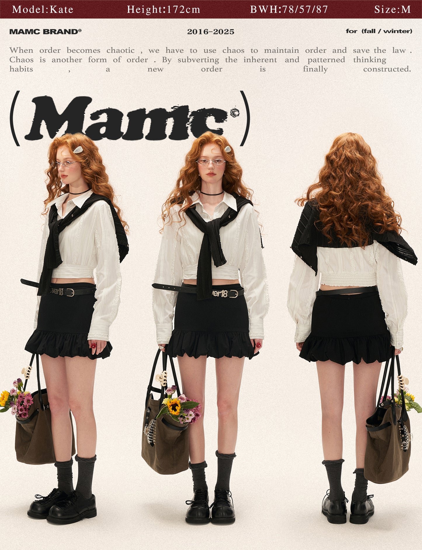 MAMC - Layered Striped Waist-Cinched White Shirt WE727