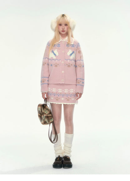 [CAN] Puppy Fair Isle Knit Sweater & Skirt Set (Gray / Pink)