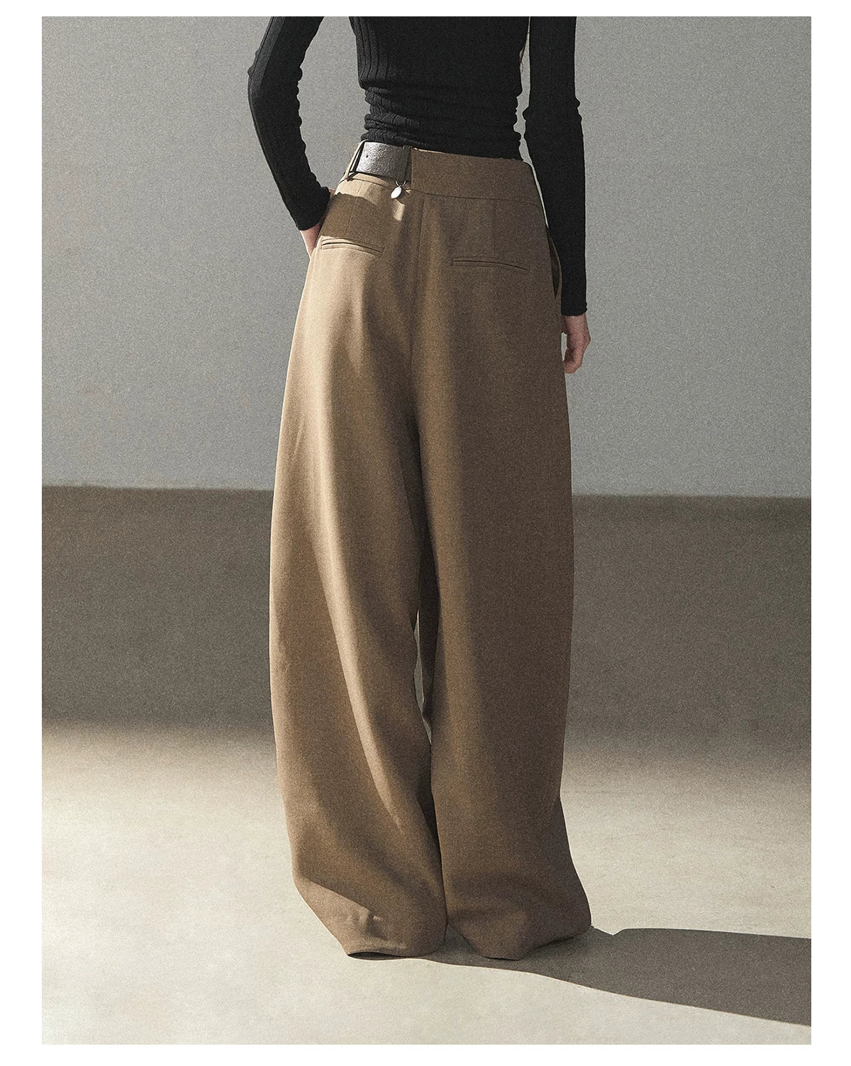 AOMALM - "A Touch of Autumn" Loose Relaxed Balloon Wide-Leg Pants With Belt (Dusty Taupe Brown / Quiet Black)