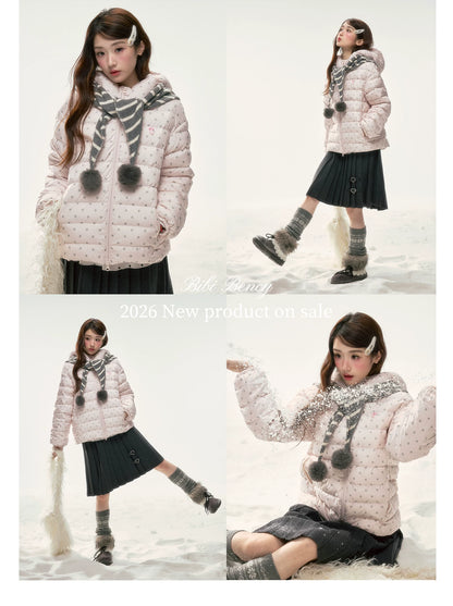 BIBIBENCY - Pink Polka Dot 90% White Duck Down Puffer Jacket