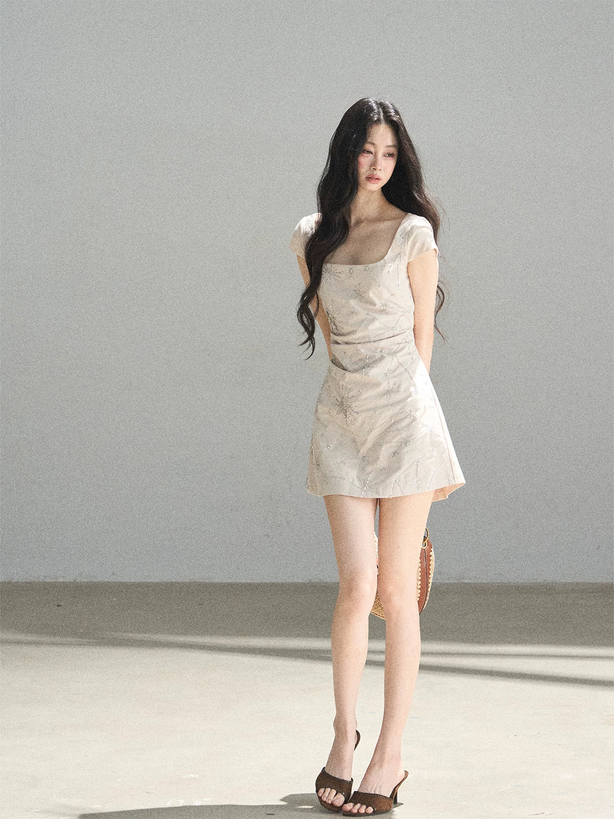 "Summer in Slow Motion" Mother-of-Pearl Star Beaded Fit & Flare Mini Dress