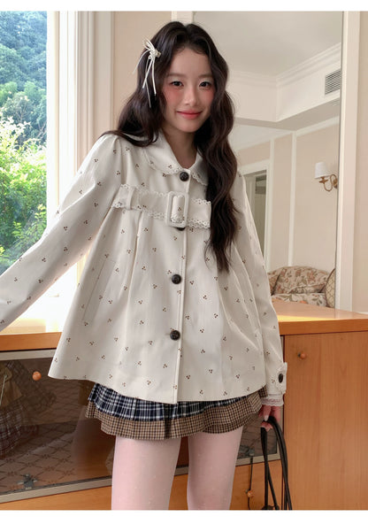 [RF] “Snowflake Milk Foam” Cream Floral Single-Breasted Waist-Defined Jacket