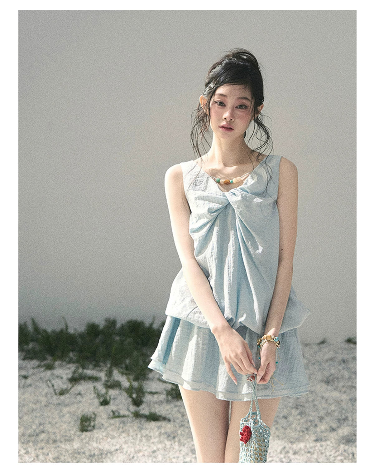 “Whispering Grass” Moonlight Blue Twist Mini Dress