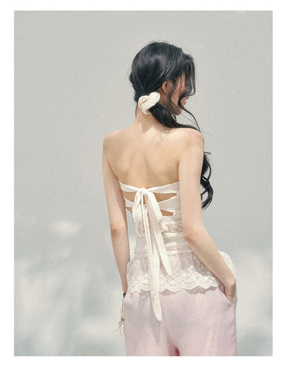 “Misty Muse” Sheer Lace Trim Tube Top Tee