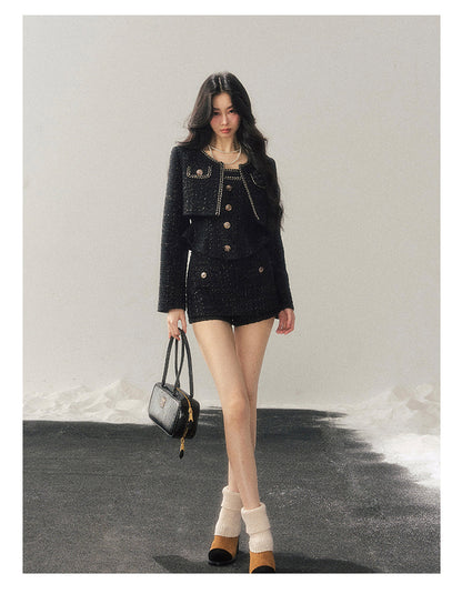 少也眼 "Before the Moon Falls" Bouclé Wool Tweed Set - Black