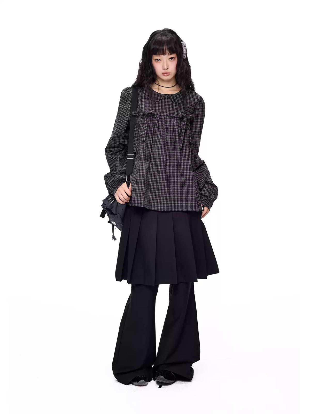 EZEK | Peter Pan Collar Gingham Shirt with Bubble Sleeves