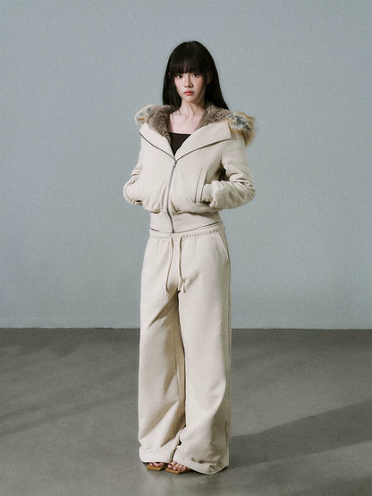 LOST FOREST - Milk Tea High-Waisted Fleece-Lined Sweatshirt Jacket