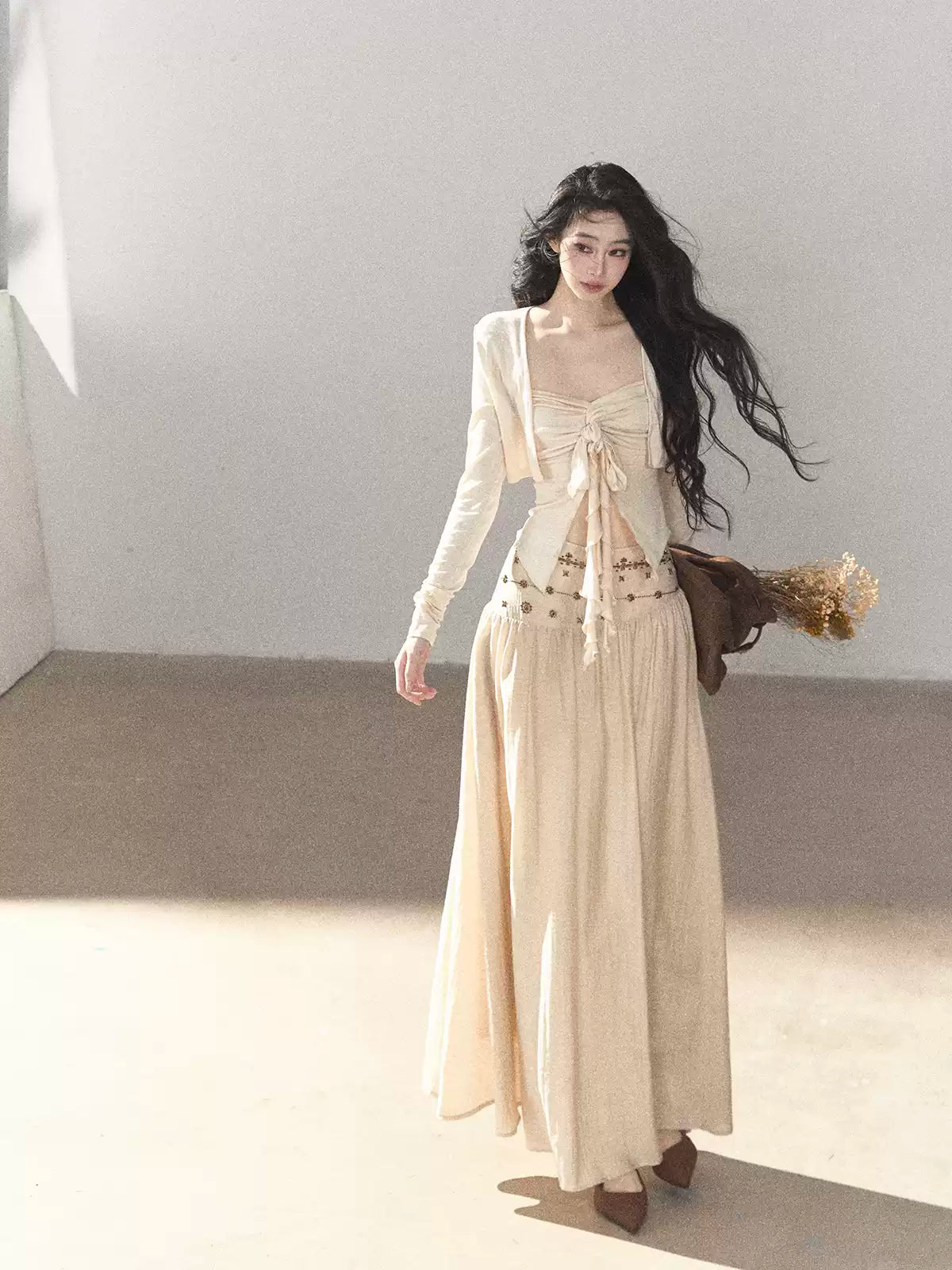 AOMALM - Cream Linen-Blend 3-Piece Set with Beaded Details