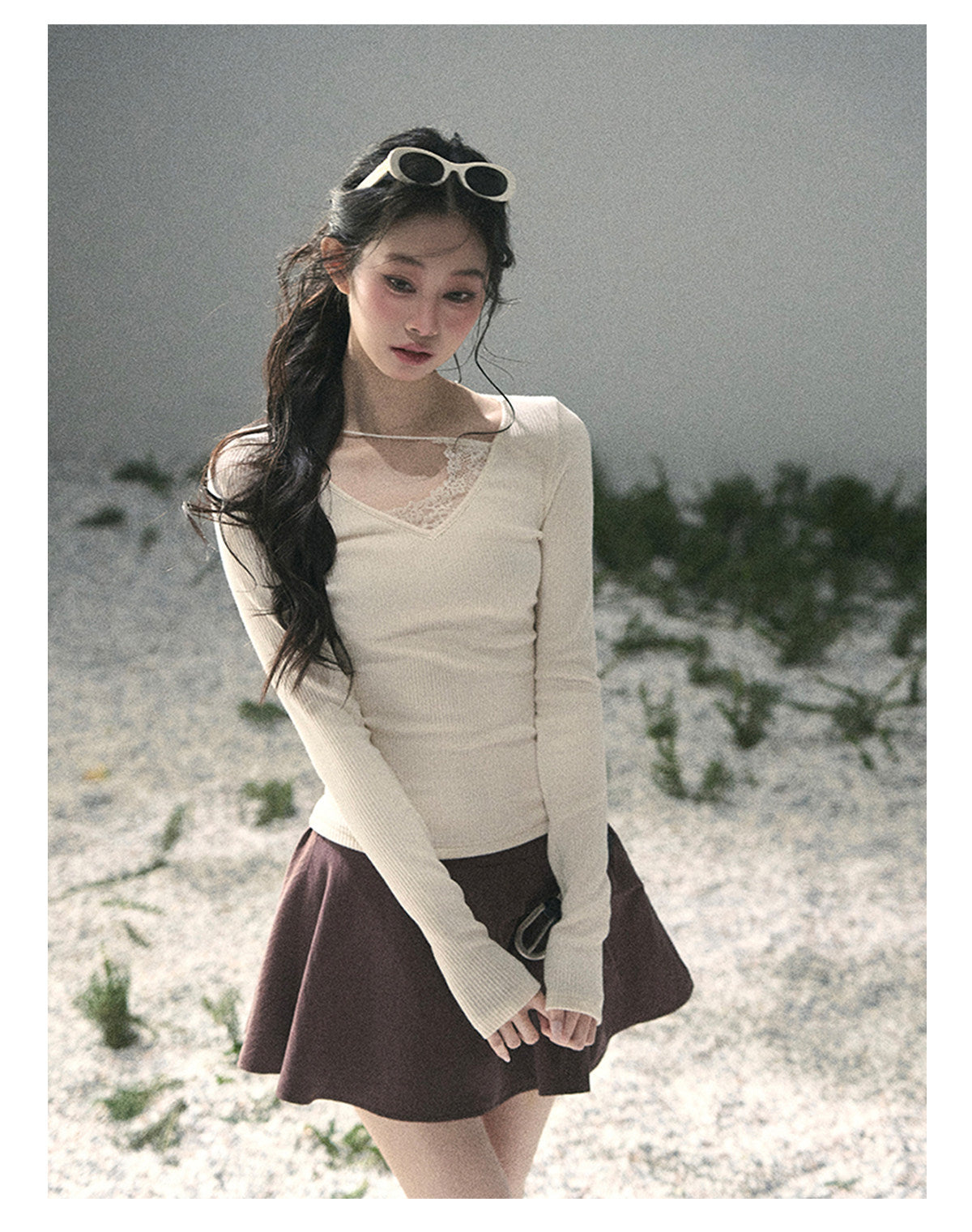 “Day & Night” Milk Apricot Lace Knit Top