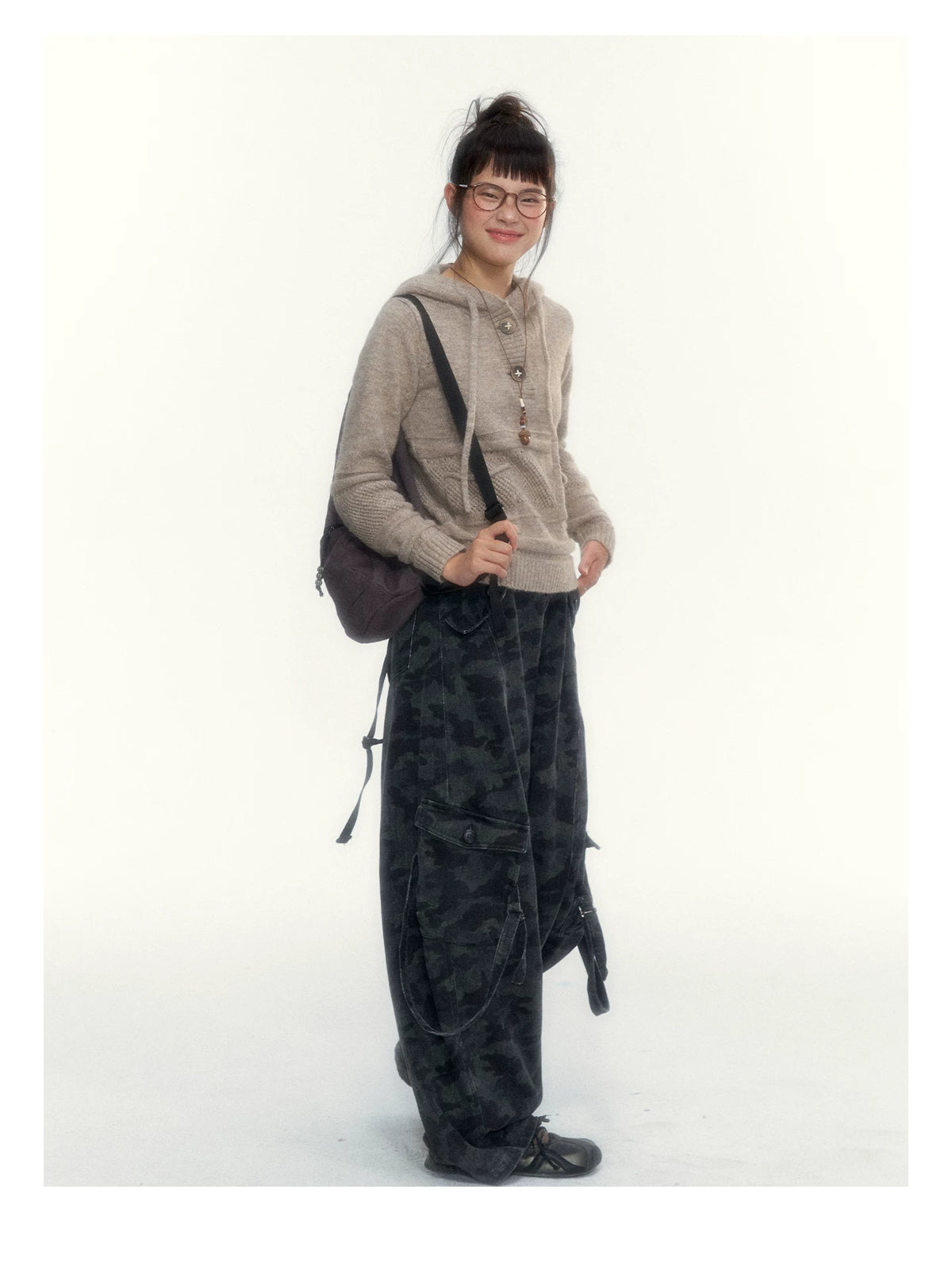 Oatmeal Ribbed-Hem Hooded Knit Sweater