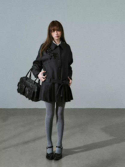 LOST FOREST - Charcoal Gray Flower Trench Coat