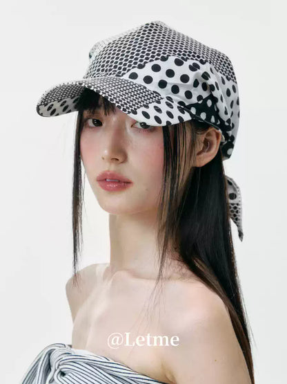 Polka Dot Color-Block Headscarf Cap – Korean Style Baseball Hat