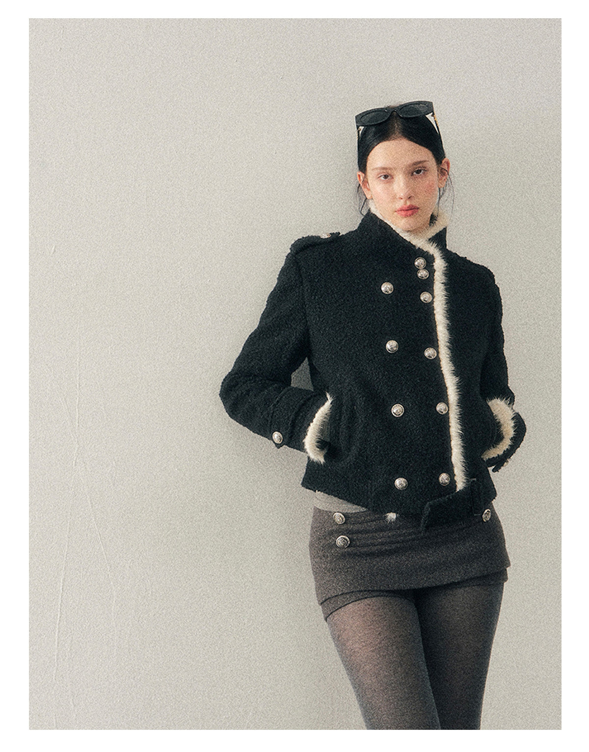 少也眼 "Whispers of a Winter Night" Black Quilted Tweed Jacket