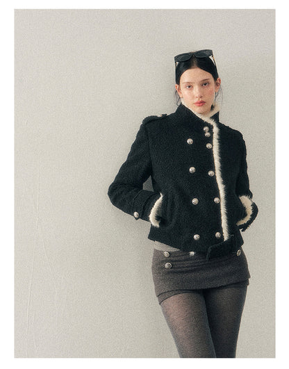 少也眼 "Whispers of a Winter Night" Black Quilted Tweed Jacket