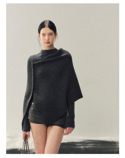 少也眼 “Dusk Finds Its Way Home” Korean Lazy Knit Shawl Two-Piece Set