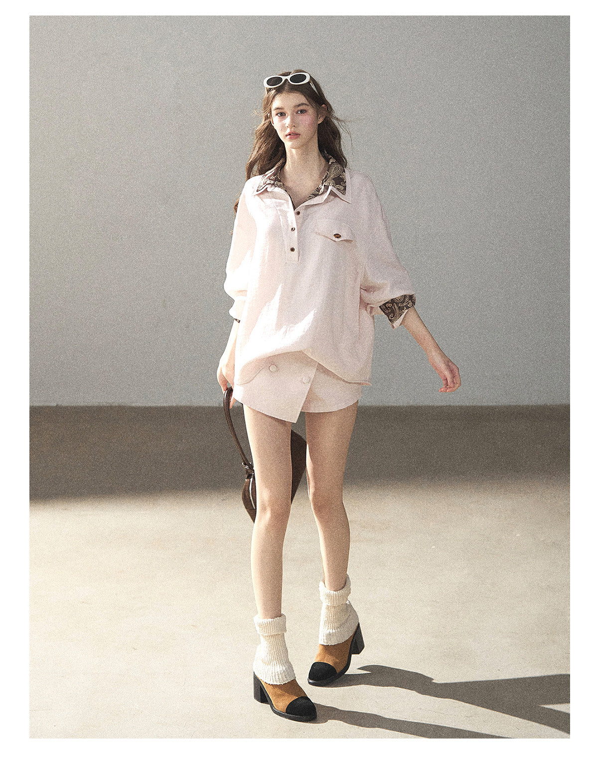 170726 "A Touch of Autumn Frost" Soft Pink Paisley Shirt & Skort Set