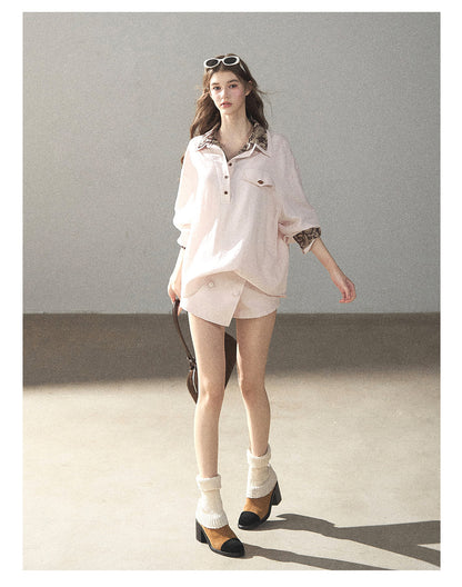 170726 "A Touch of Autumn Frost" Soft Pink Paisley Shirt & Skort Set