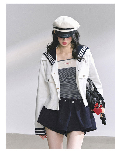 少也眼 "New York Art Museum" Detachable Sailor-Collar Denim Jacket 5764567