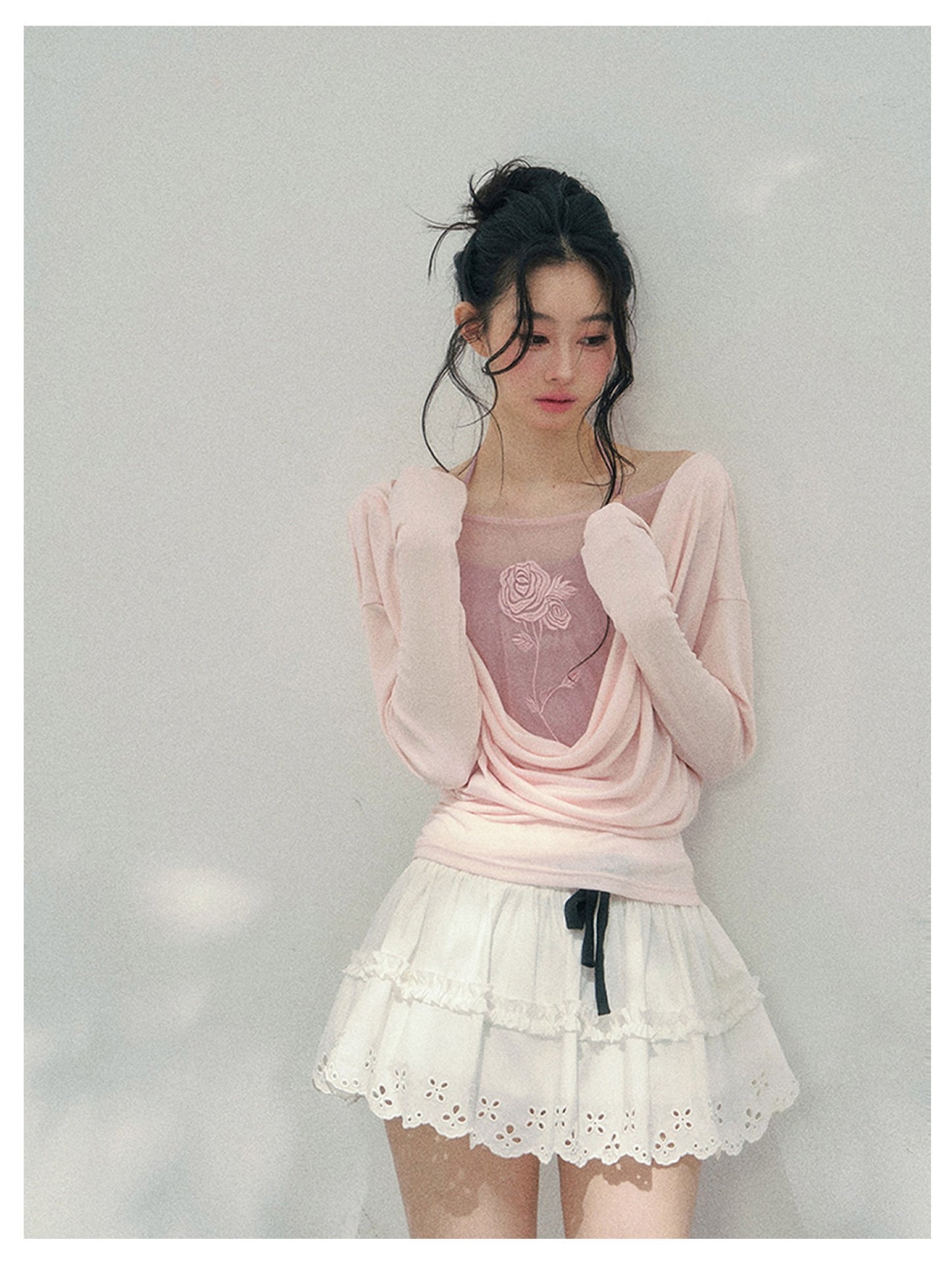 少也眼 “Summer Bloom Sequence” Cinnamon Pink Lyocell Two-Piece Overlay Set 140