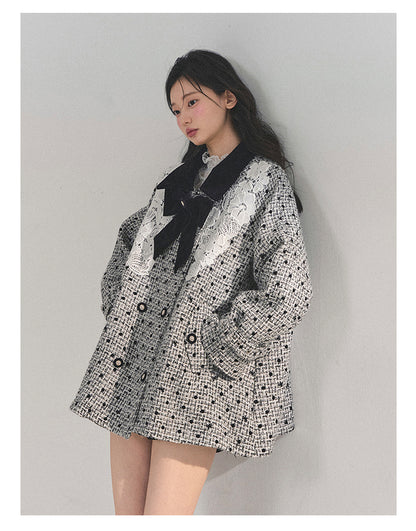 少也眼 “Soft-Focused Moment” Black Tweed Lace Jacket 975642