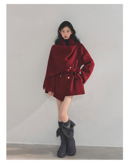 少也眼 “Winter Balcé Whisper” Wool Blend Overcoat - Red 7886436