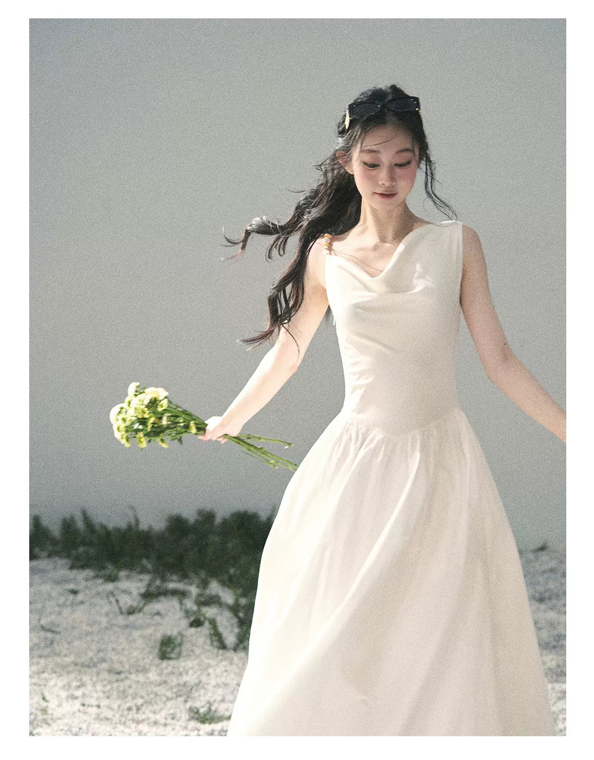 "Moonlight Sonata" Camellia White Elegant Sleeveless Maxi Dress