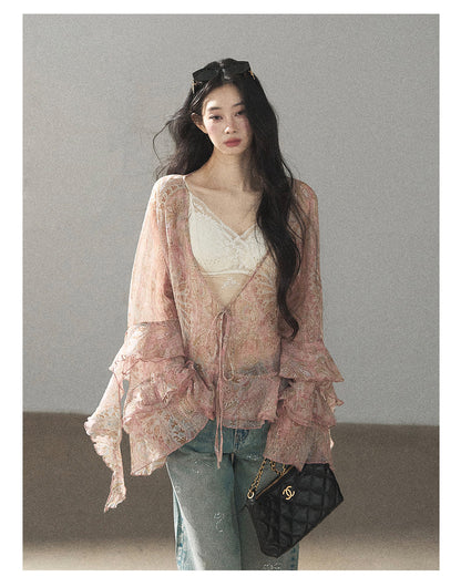 170726 "A Place Where Softness Rests" Lotus Mauve Ruffle Tie-Front Cover-Up Cardigan