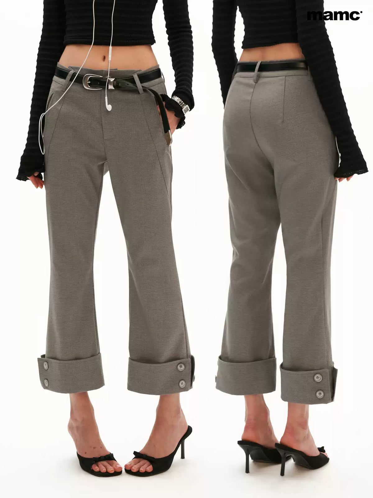 MAMC - Gray Asymmetric Muse Cropped Flare Trousers