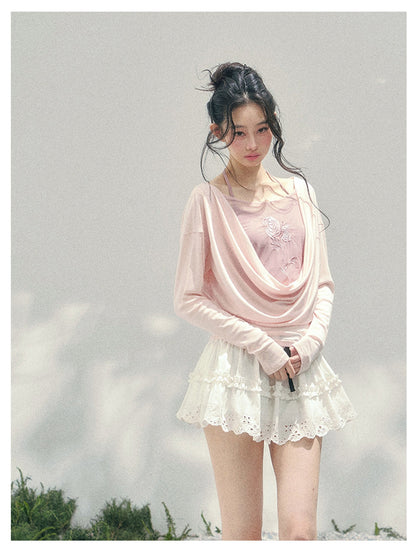 少也眼 “Summer Bloom Sequence” Cinnamon Pink Lyocell Two-Piece Overlay Set 140