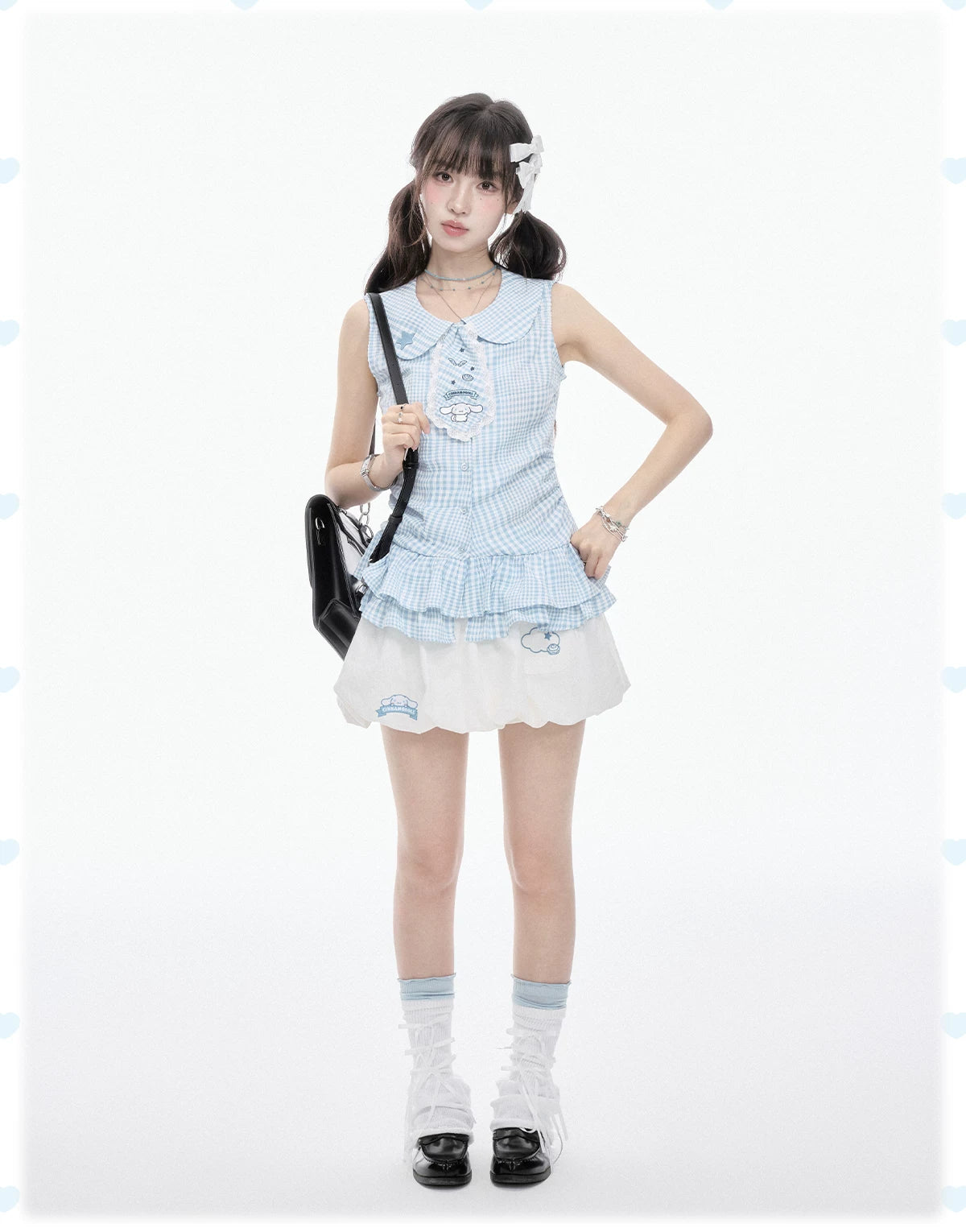Two Ways to Wear! Cinnamoroll Cropped Cardigan / Round-Neck Blouse / Bubble Skort