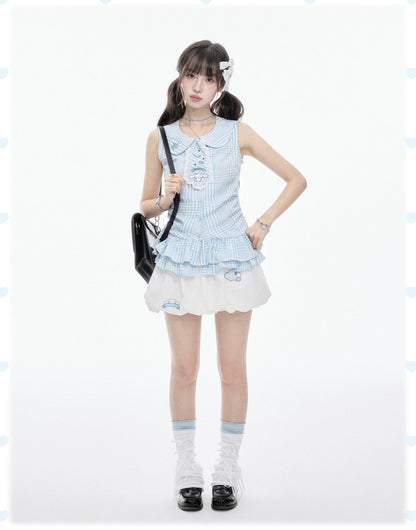Two Ways to Wear! Cinnamoroll Cropped Cardigan / Round-Neck Blouse / Bubble Skort