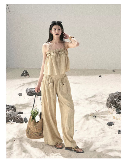 "Traces of the Wind" Sand Beige Cami & Wide-Leg Pants Set