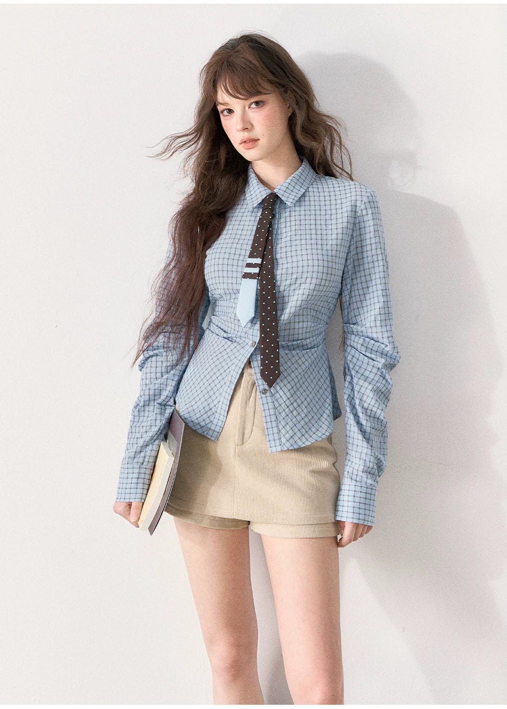 [TMMG] Miu-Inspired Blue Shirt, Knit Vest & Corduroy Skirt Set