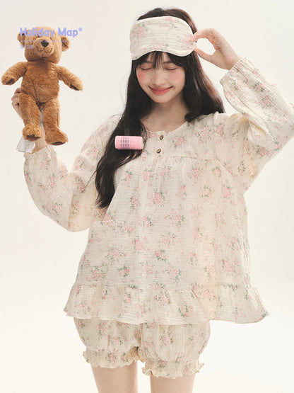 "Floral Journal" Cream Floral Pajama Collection (Free Eye Mask)