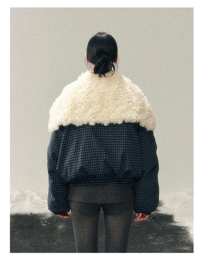 少也眼 “Silent Indigo” Academy Blue Quilted Wool-Collar Jacket