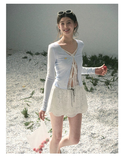 “Dreams Between Seams” Baby Blue Layered Lace Top