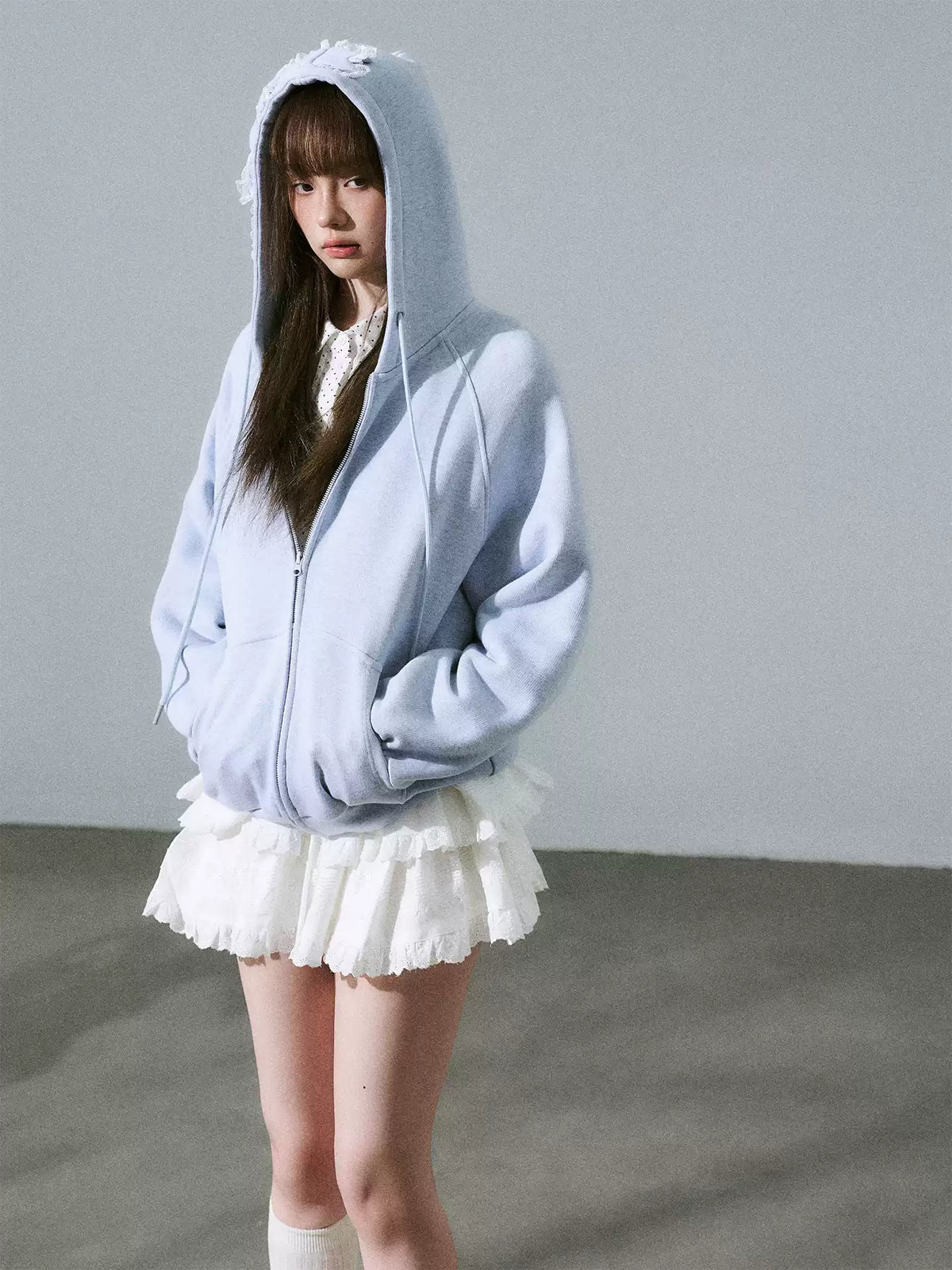 LOST FOREST - Sea Salt Blue Bow Hooded Cardigan