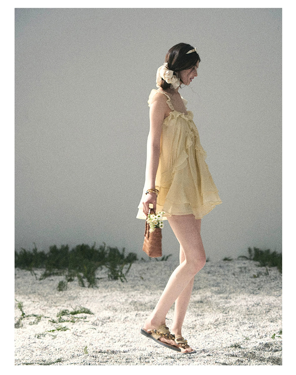“Tenderly Entwined” Soft Butter Yellow Ruffle Babydoll Dress 4563543
