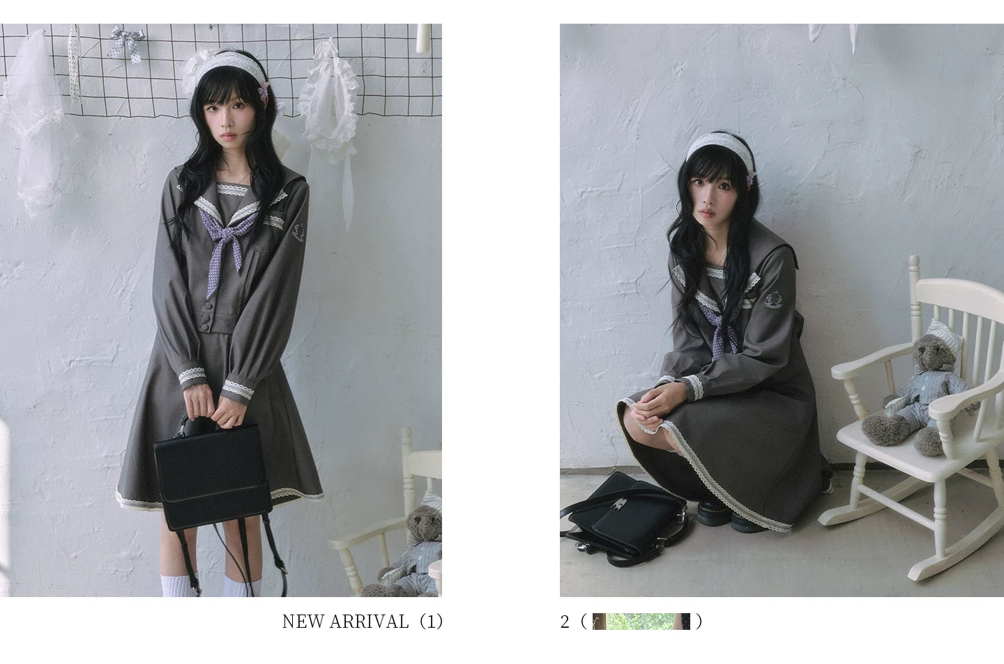 "Showa Era" Layered Uniform Collection (Collarless Blazer / Sailor Blouse / Uniform Skirt / Polka Dot Scarf)
