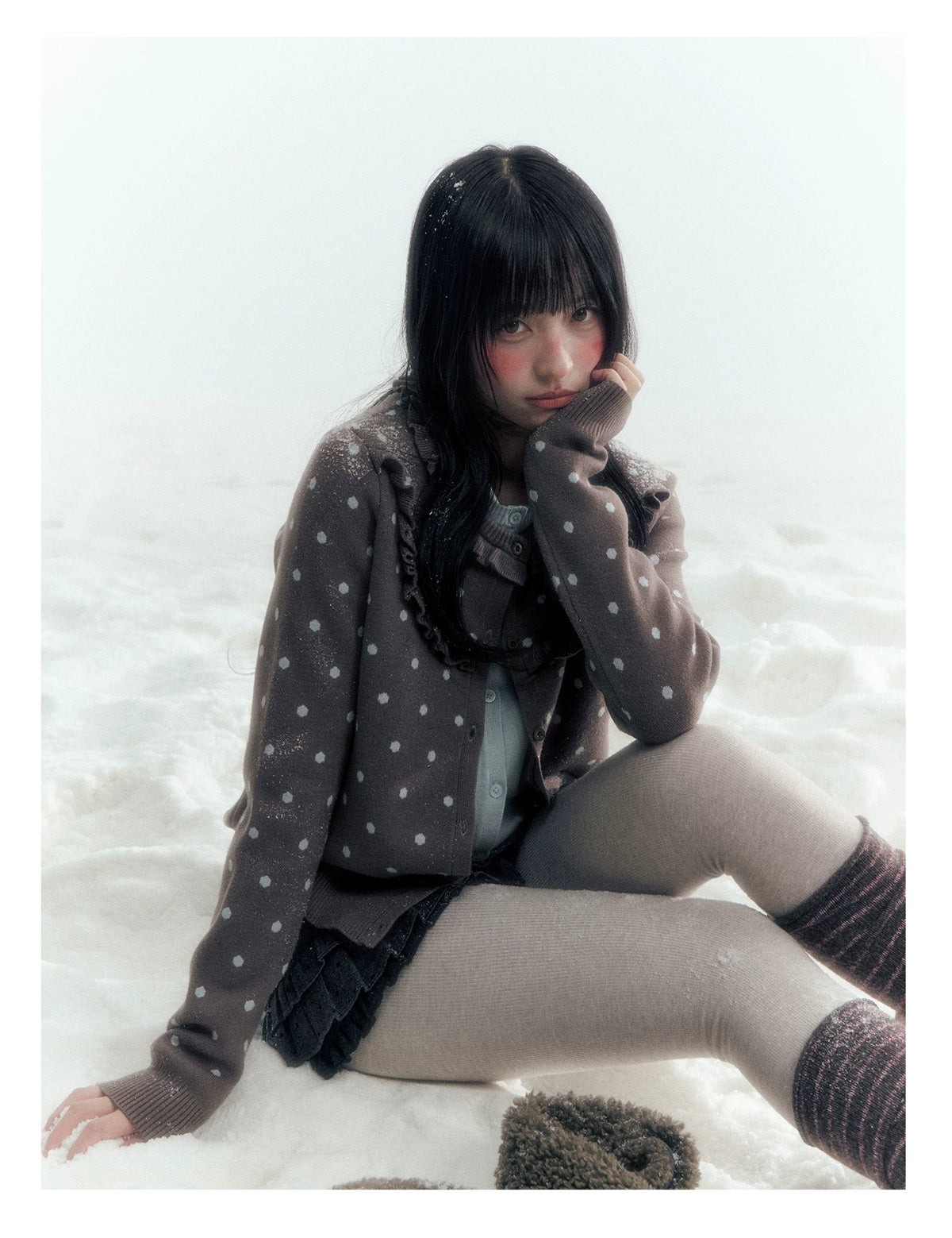 Dark Taupe Brown Polka Dot Layered Knit Sweater