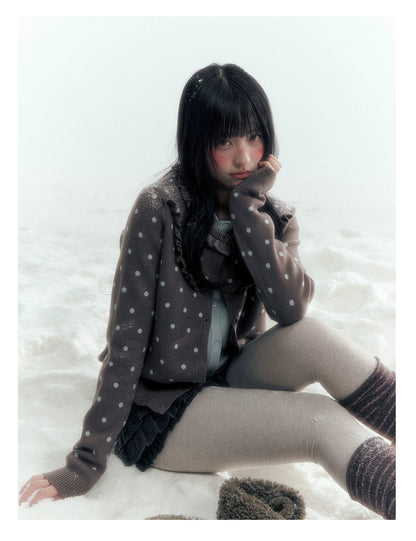 Dark Taupe Brown Polka Dot Layered Knit Sweater