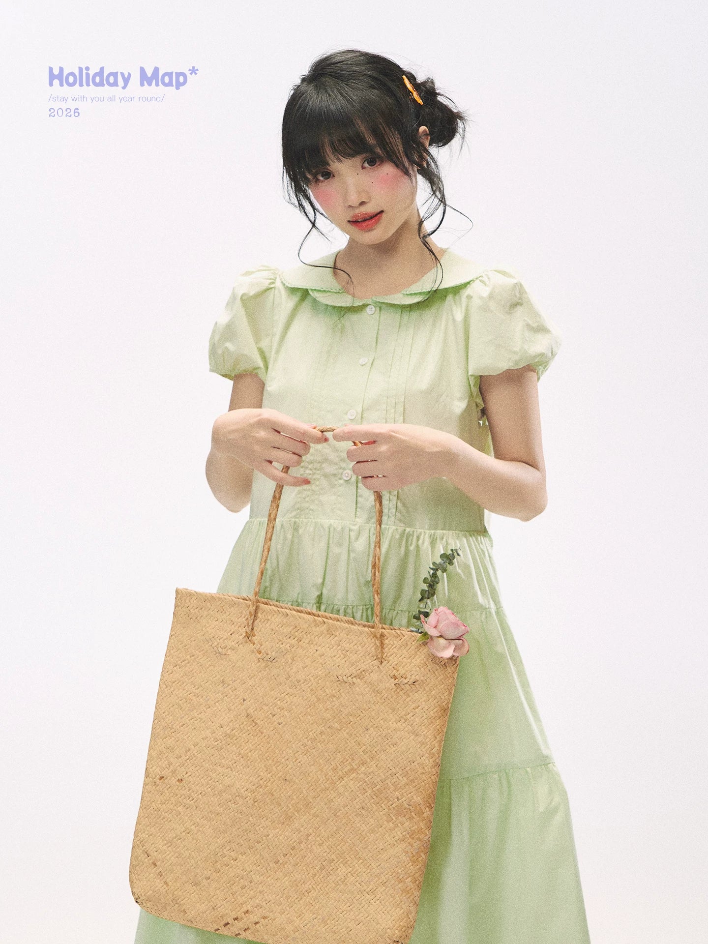 "Mint Forest" Mint Green Double Collar Tiered A-Line Midi Dress