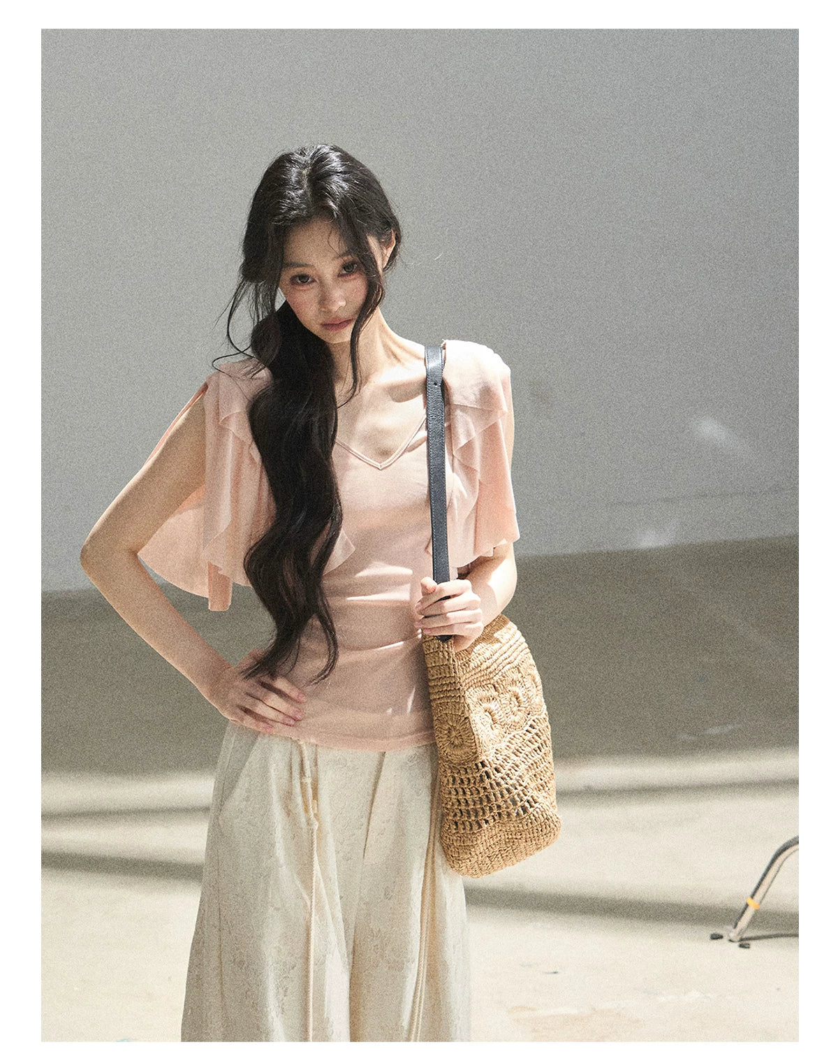 "Where Clouds Fall" Ruffle Sleeve V-Neck Crop Top (Forest Green/ Sage Gray/ Misty Blue/ Cinnamon Pink)