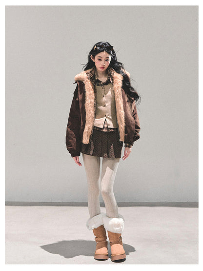 少也眼 "Endless Freedom" Detachable Faux Fur Layered Brown Jacket