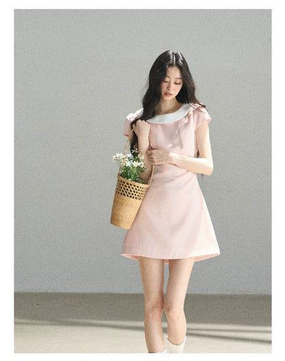 "First Bloom" Pink Mist Satin Puff Mini Dress