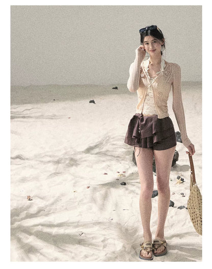 "Moss Whisper" Knit Sun Protection Cardigan & Cami Top