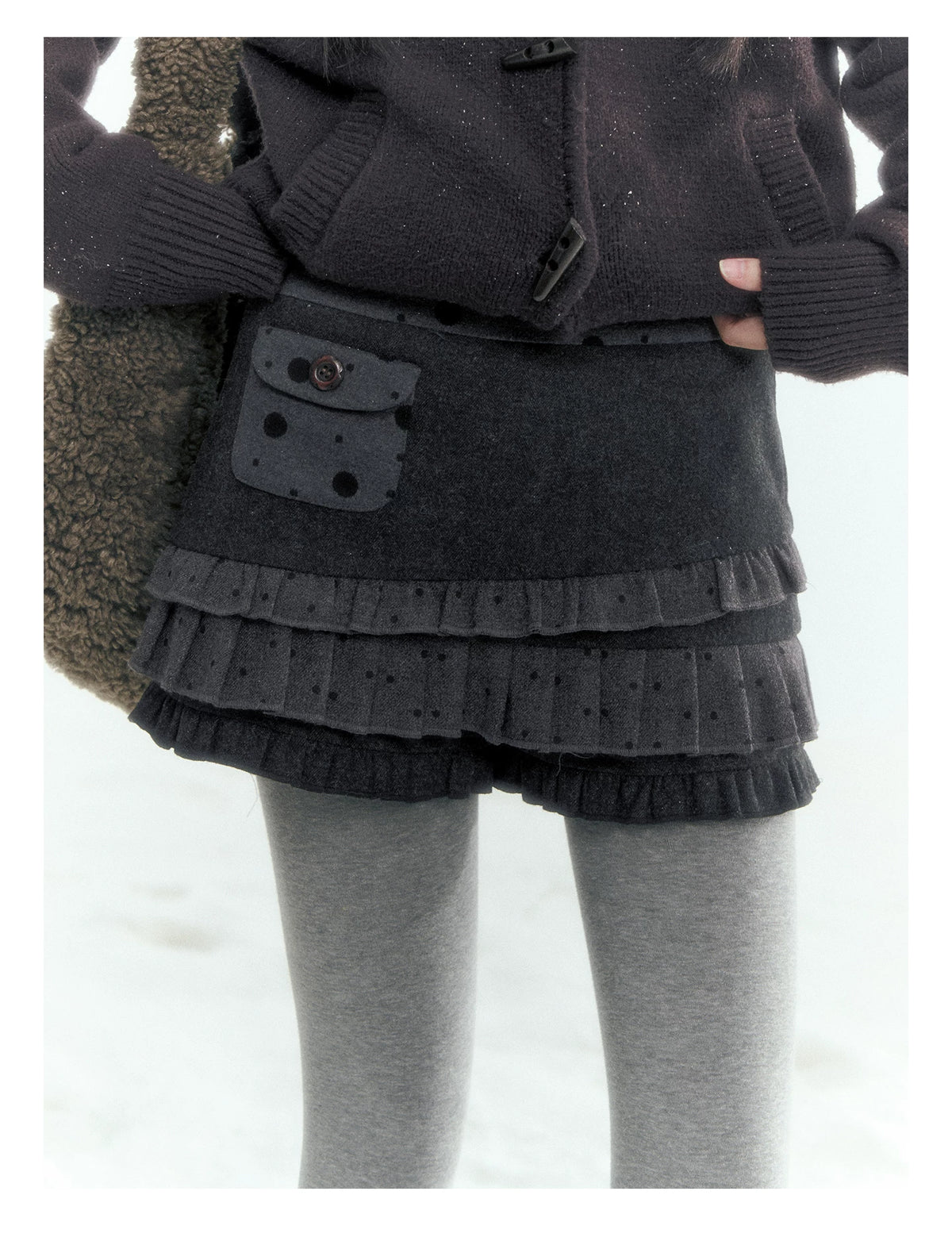 Horridale - Gray Polka Dot Tiered Ruffle Skort with Pleated Layers